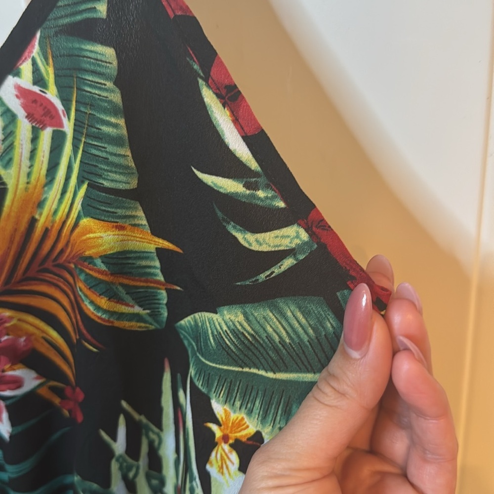 SHEIN-Tropical Print Flared Hem Peplum Dress Size Large - Picture 5 of 9